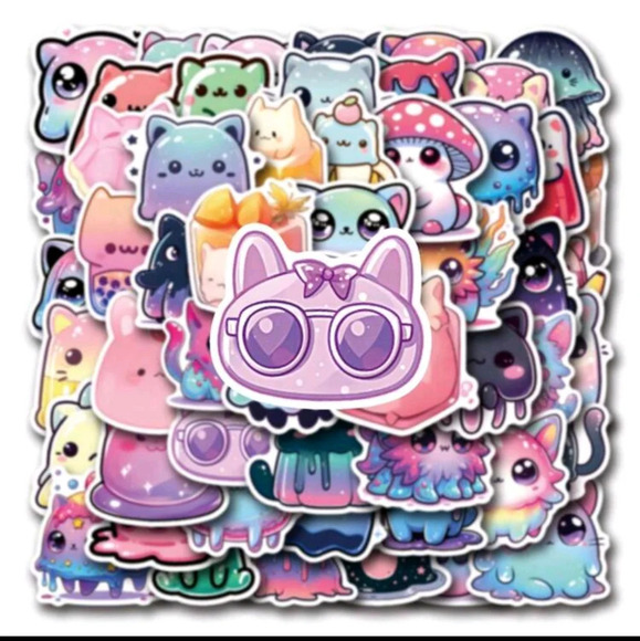 50 jelly cat kitten funny vinyl sticker multicolored bear cute women's girls acc - Picture 4 of 8